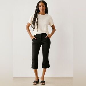 Anthropologie Elevenses Black capri Trousers with Ruffle Detail